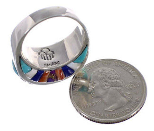 Southwest Silver Multicolor Inlay Ring Size 8-1/2 CX49971